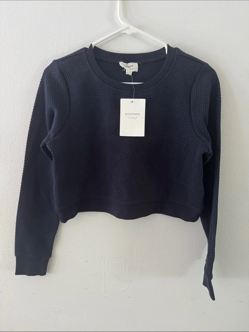 NWT Seraphine Navy Textured Cropped Sweatshirt Sz 4